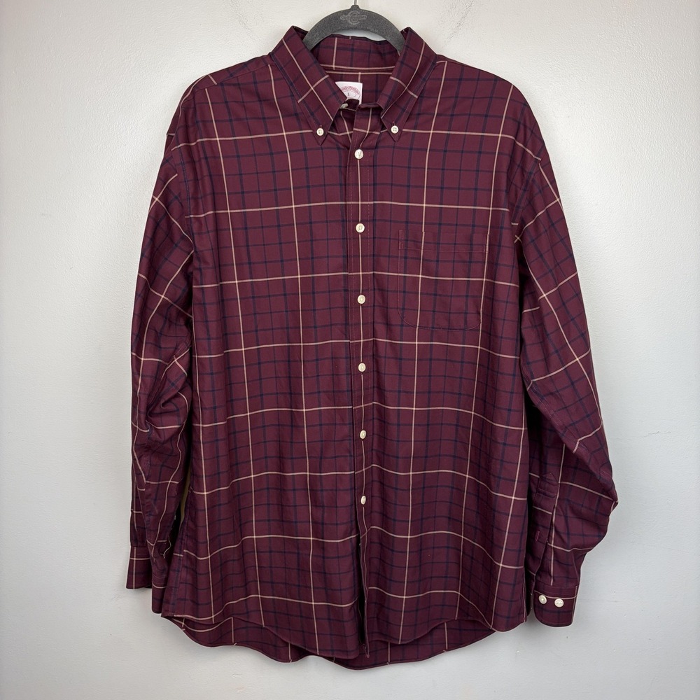 Brooks Brothers Shirt Mens Large Red Plaid Non Iron 346 Button Down Cotton - Picture 2 of 8